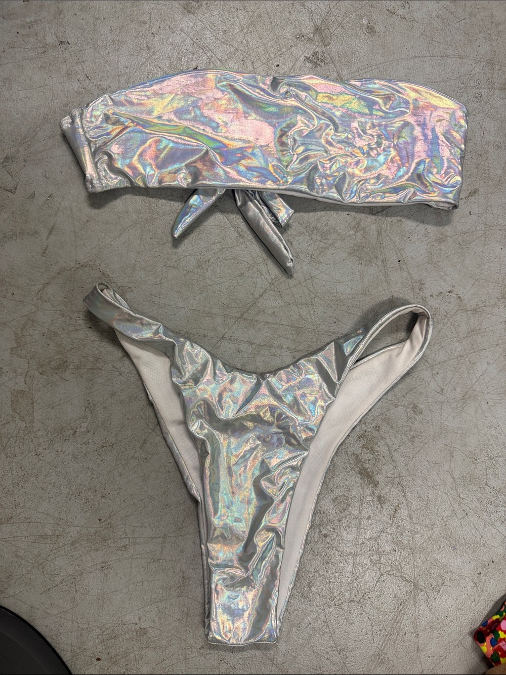 Holographic Silver Bandeau Bikini Set - Women Swim Size XS
